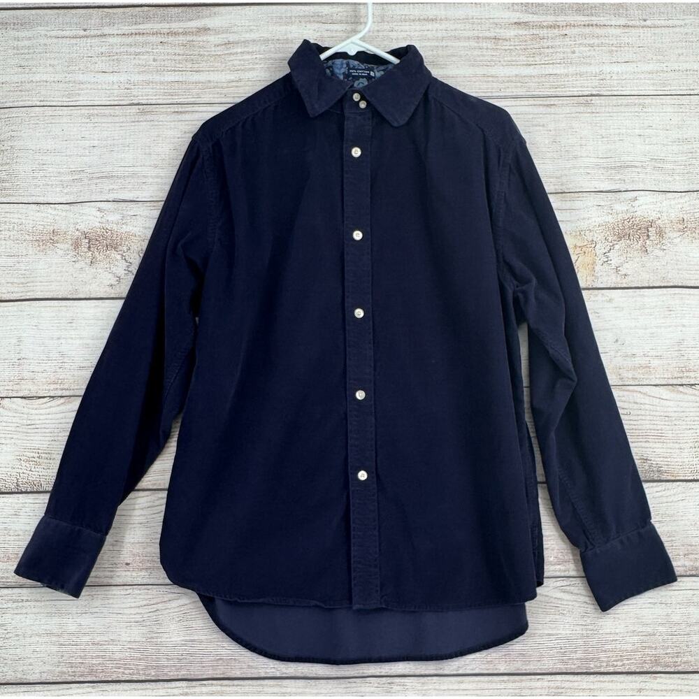 Robert Graham Corduroy‎ Flip Cuff Shirt Mens Large Blue Floral Print Flip